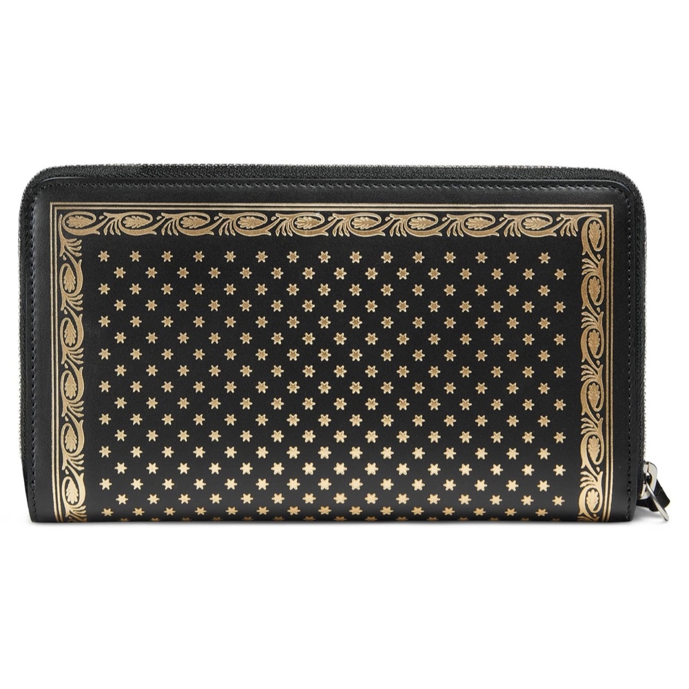 New Authentic Guccy Logo Moon & Stars Leather Zip Around Wallet - Picture 5 of 8